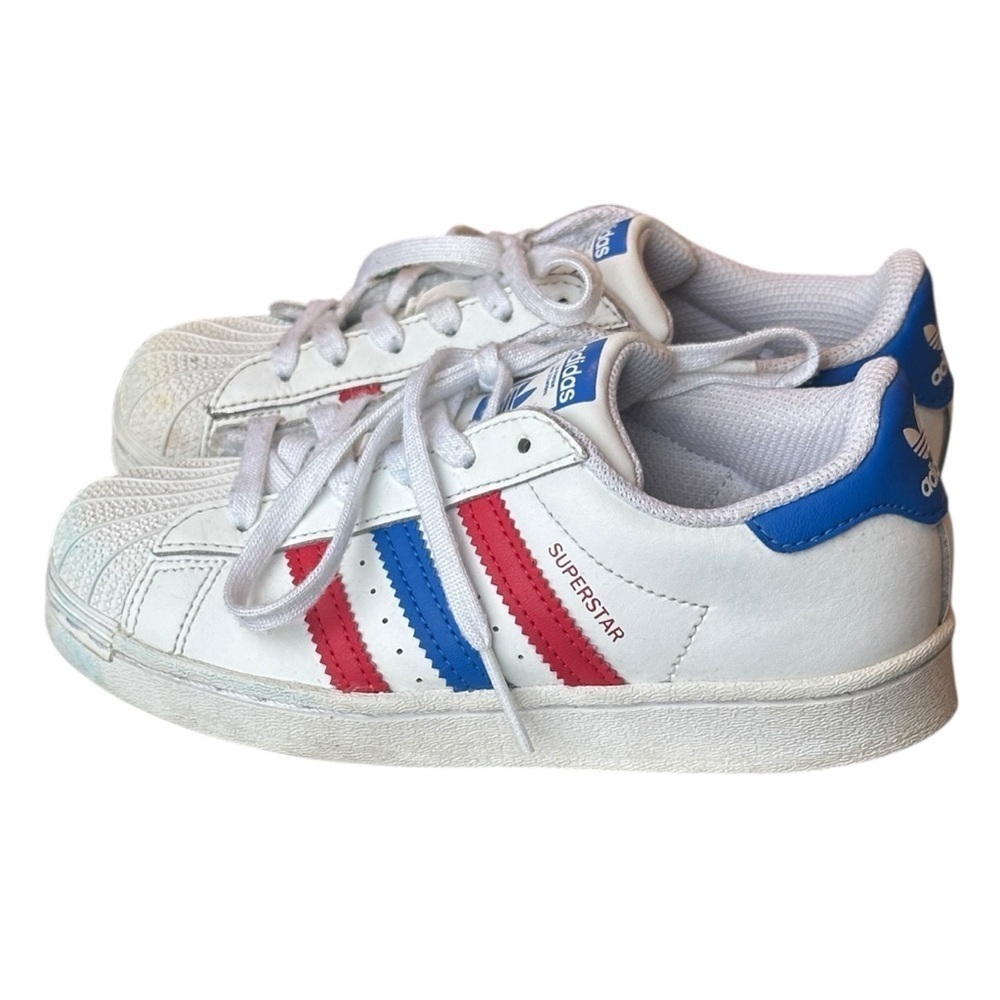 adidas Kids Superstar C Sneakers White/Blue/Scarlet FW5850 Youth 13K (Age 4-7) - Picture 2 of 8